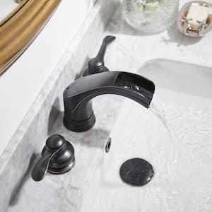 Double-Handle 8 in. Widespread Unique Waterfall Spout Bathroom Faucet in Oil Rubbed Bronze (Valve Included)