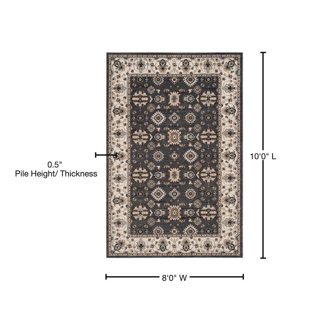 Elegant Gray Floral 8' x 10' Synthetic Easy Care Area Rug