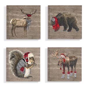 17 in. x 17 in. "Wilderness Cold Stylish Animals in Buffalo Plaid" by Tara Reed Canvas Wall Art (4-Piece)