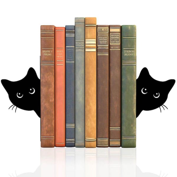 Full-Face Cat Metal Bookends-Decorative & Sturdy for Shelves