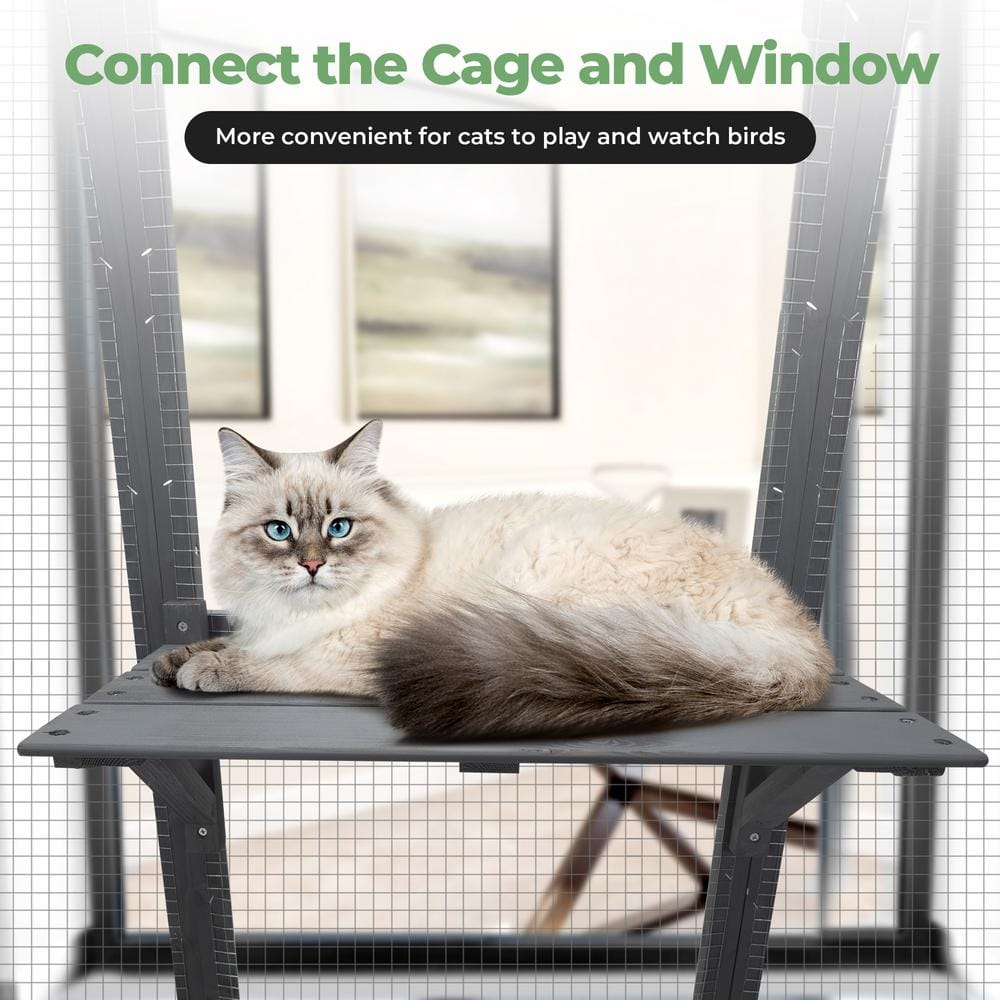Gray Fir Wood Outdoor Cat Enclosure with Platforms and Condos
