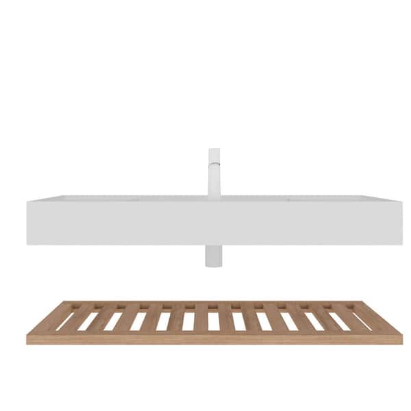 Sarlai 47 in. W Rectangular Wallmounted Bath Vanity Sink with White Acrylic Top and Natural Wood Shelve