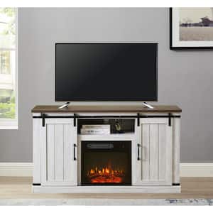54 in. Saw Cut-Off White TV Stand for TVs up to 60 in. with Electric Fireplace