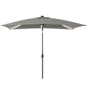 6 ft. x 9 ft. Aluminum Pole Outdoor Market Umbrella Solar LED Lighted Rectangular Patio Umbrella, Gray