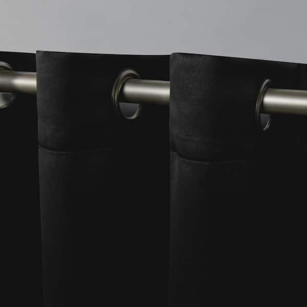 Black Sateen Solid 52 in. W x 84 in. L Noise Cancelling Thermal Grommet Blackout Curtain (Set of 2)