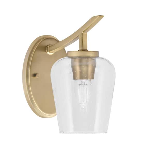 Unbranded Siena 1-Light New Age Brass Uplight Wall Sconce with Clear Bubble Glass Shades