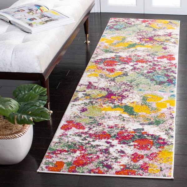 Watercolor 2 x 10 Light Green/Rose Abstract Runner Rug
