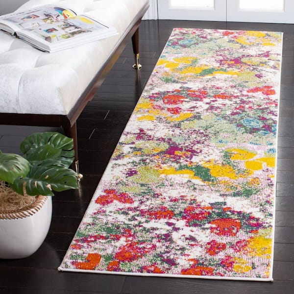Watercolor 2 ft. x 8 ft. Light Green/Rose Abstract Watercolor Runner Rug