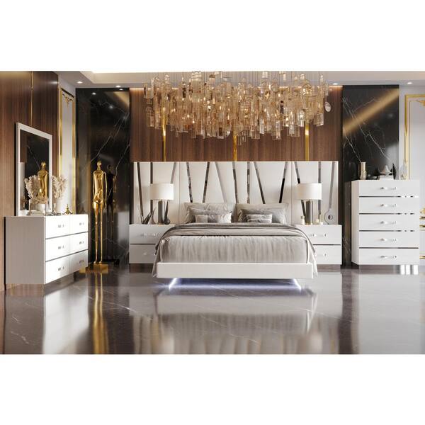 NEW CLASSIC HOME FURNISHINGS New Classic Furniture Europa 8-Piece White California King Wood Bedroom Set (BD/DR/MR/CH/2NS with Panels)