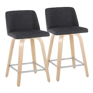 Toriano 24.25 in. Charcoal Fabric, Natural Wood and Chrome Metal Fixed-Height Counter Stool (Set of 2)