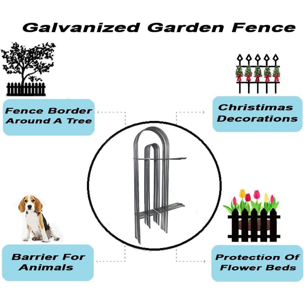 Glossy Black Metal No-Dig Garden Fence Edging Set