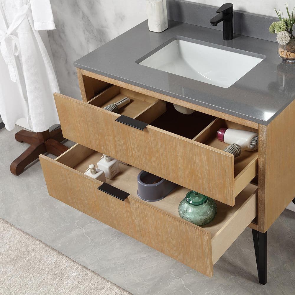 Helios Weathered Pine 36" Single Vanity with Concrete Grey Top and Mirror