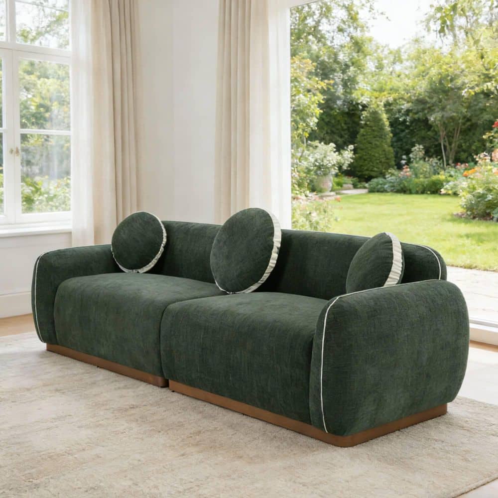Tyro Modern 90.94 in. Round Arms Chenille Upholstered Rectangle 3-Seater Sofa in Green with Round Pillows price history on PriceWatchPro