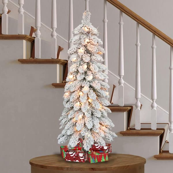 Puleo International 4 ft. Prelit Flocked Alpine Pencil Artificial