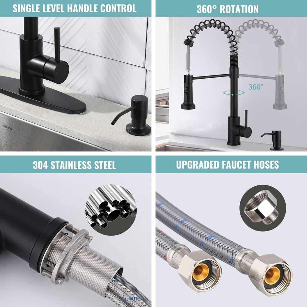 Matte Black High-Arc Kitchen Faucet with Pull-Out Spray