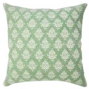 Traditional Green/White 20 in. x 20 in. Fairytale Motif Bordered Throw Pillow