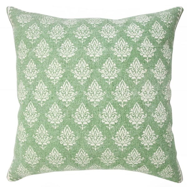 Bordered Throw good Pillow, White / Green, 20