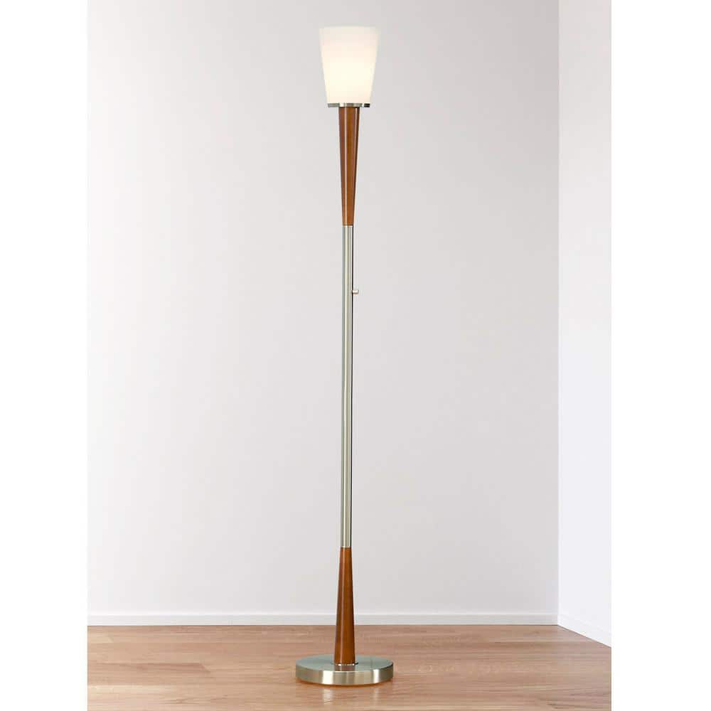 Century 72" Brushed Nickel Wood Torchiere Floor Lamp with Dimmer