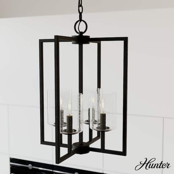 Hunter Kerrison 4-Light Natural Iron Island Pendant Light with Seeded Glass Shades