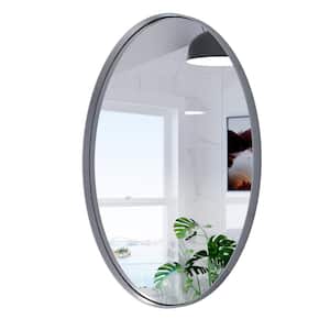 24 in. W x 36 in. H Large Oval Wall Mirror Stainless Steel Framed Wall Mirrors Bathroom Vanity Mirror in Brushed Silver