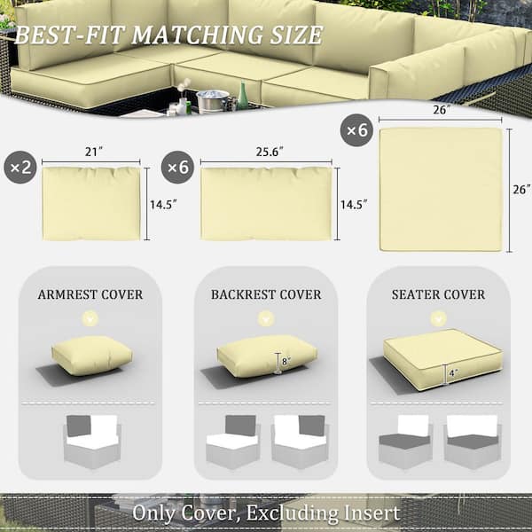14-Piece Patio Cushion Covers Replacement w/ Zipper for Sectional Sofa Set, Slipcovers for Outdoor Cushions Light Yellow