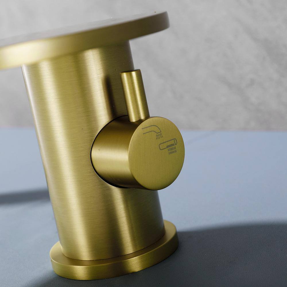 Brushed Gold Solid Brass Deck-Mounted Roman Tub Faucet with Hand Shower