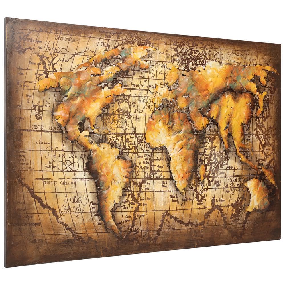Empire Art Direct 3D Mixed Media Iron World Map Wall Sculpture
