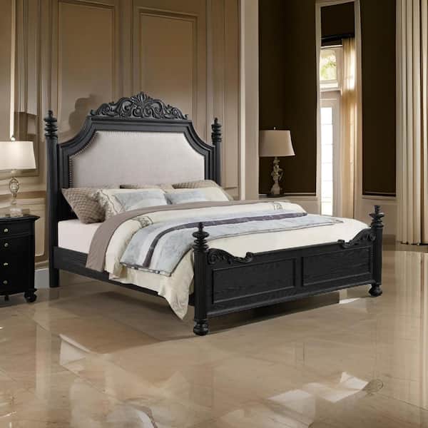 Berry Black and Cream Wood Frame King Size Platform Bed