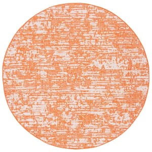 Courtyard Orange/Ivory 7 ft. x 7 ft. Distressed Abstract Indoor/Outdoor Patio  Round Area Rug