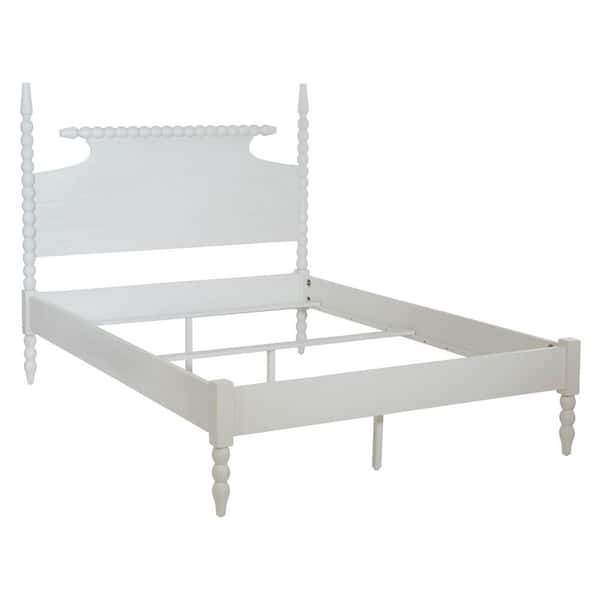 Spindle Sandcastle Antique White Finish Wood Frame Queen Panel Bed