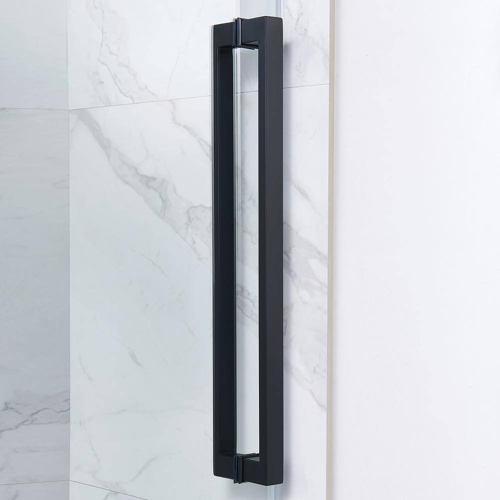 Bel Matte Black Frameless Sliding Shower Door with Clear Glass