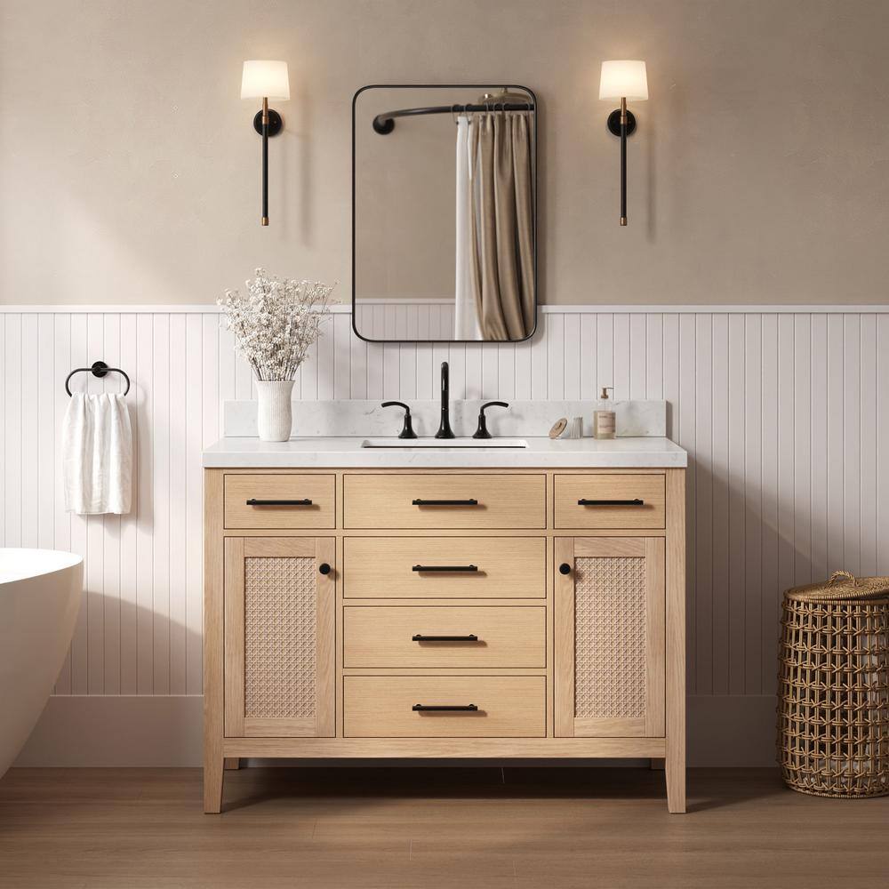 Camila 48" Light Oak Single Sink Vanity with Carrara Quartz Top