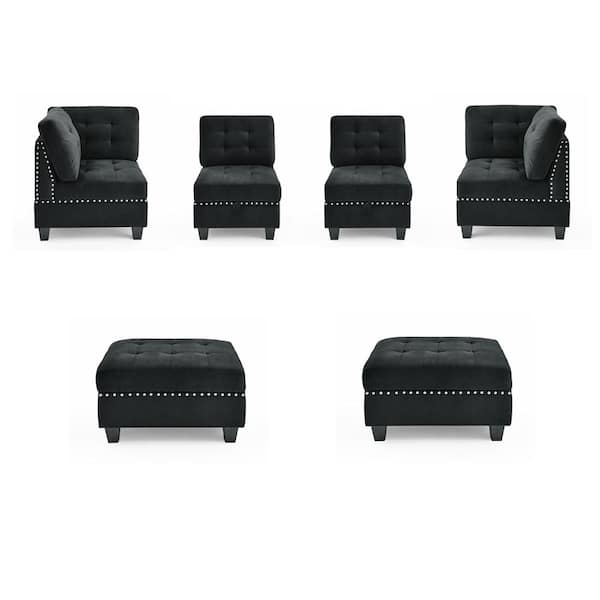 Z-joyee 116 in. 6-Piece U-Shape 6-Seats Velvet Modern Sectional Sofa in Black