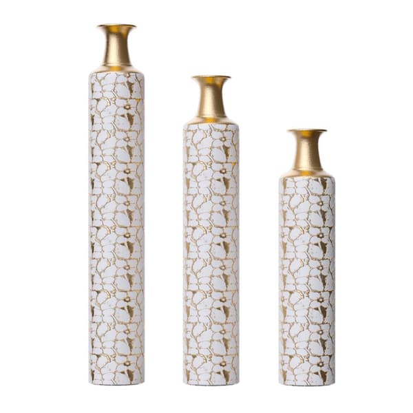 Unbranded 24 in. 28 in. 32 in. Antique White Metal Large Floor Vases with Twigs Dried Flowers Patterns for Home Decor (Set of 3)