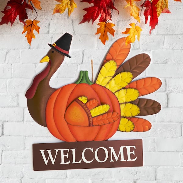 Glitzhome 30 00 In H Thanksgiving Metal Turkey Yard Stake Hanging Wall Decor 2 Function 2006100004 The Home Depot Glitzhome 30 00 In H Thanksgiving, Outdoor Turkey Decorations