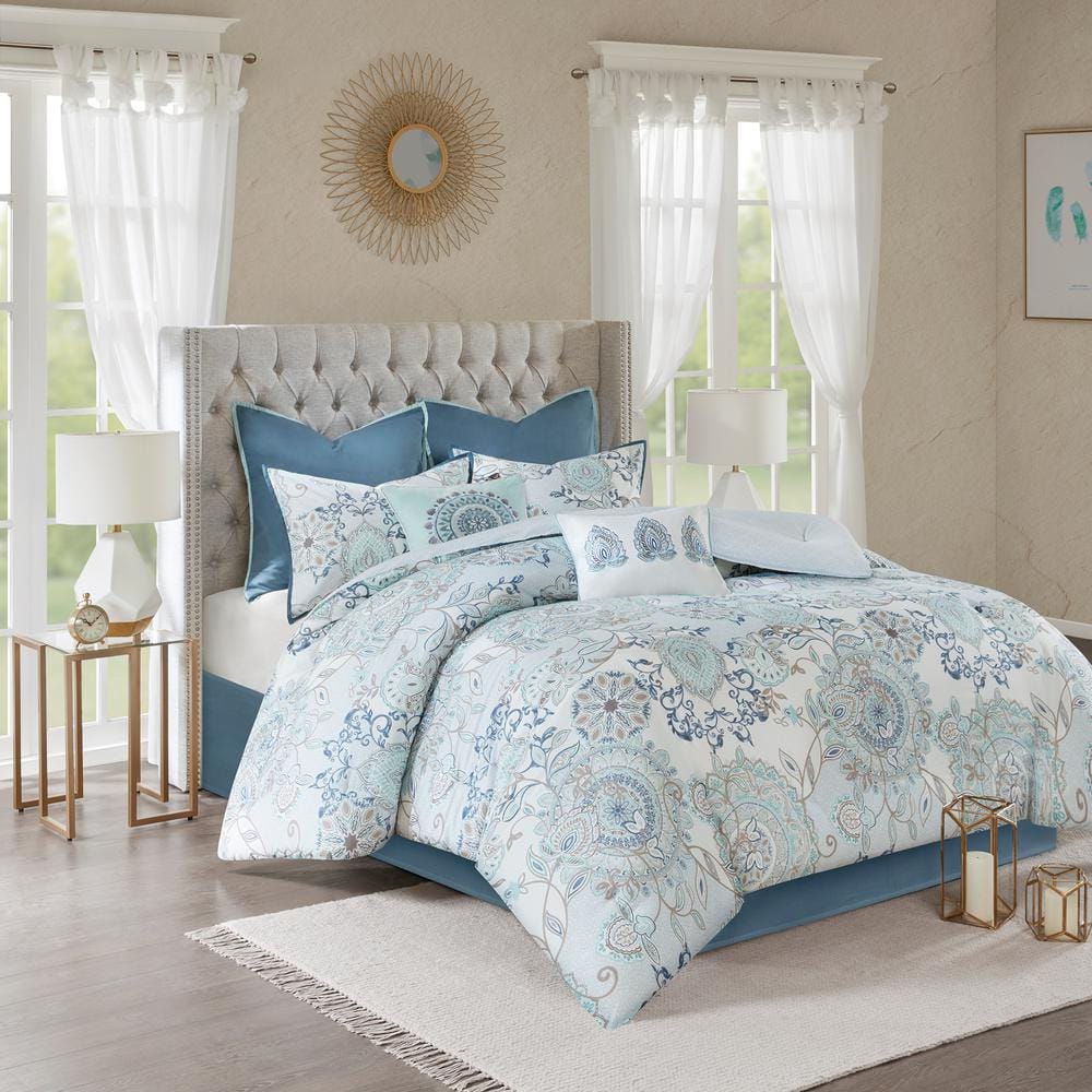 California King Blue Cotton Reversible Comforter Set