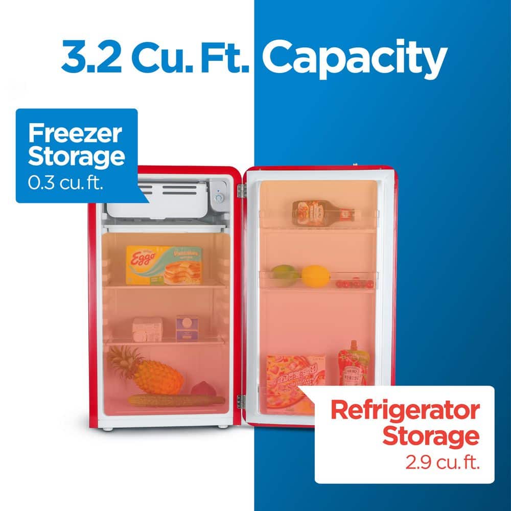 Retro Red Metal Mini Refrigerator with Freezer, 3.2 Cu. Ft.