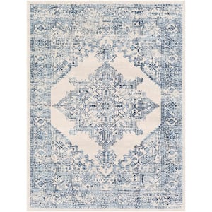 Saray White/Blue 6 ft. 7 in. x 9 ft. Area Rug