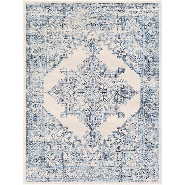Livabliss Saray White/Blue 7 ft. 10 in. x 10 ft. Area Rug