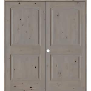60 in. x 80 in. Knotty Alder 2-Panel Right-Handed Grey Stain Wood Double Prehung Interior Door