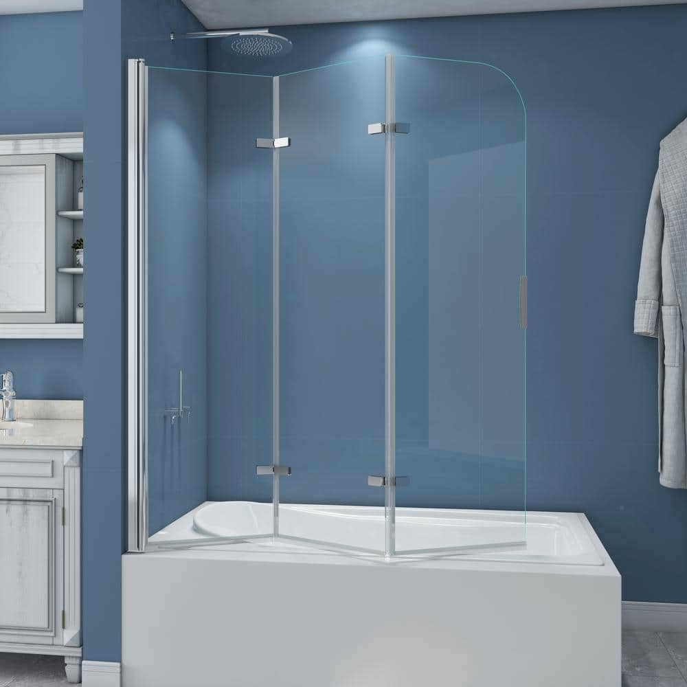 51'' W x 59'' H Frameless Clear Tempered Glass Tub Door
