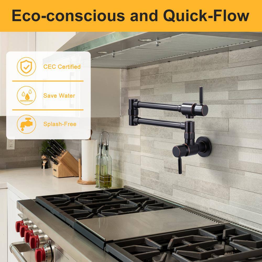 Oil Rubbed Bronze Wall Mounted Pot Filler Faucet with Ceramic Valve