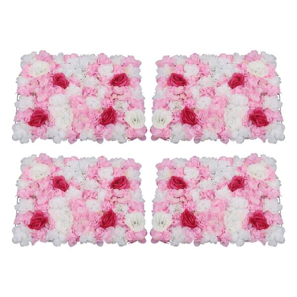 YIYIBYUS 4-pcs 3-color 23.6 in. x 15.7 in. Artificial Rose Flower Wall Panel Wedding Decor