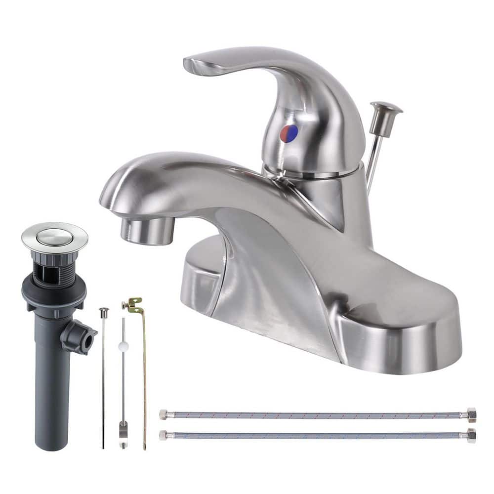 4 in. Centerset Single Handle Low Arc Bathroom Faucet with Drain Kit Included in Brushed Nickel price history on PriceWatchPro