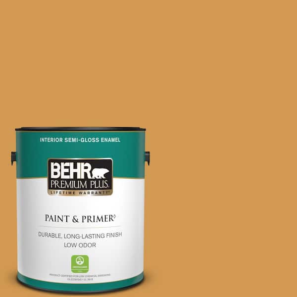 BEHR PREMIUM PLUS 1 gal. #PPU6-02 Saffron Strands Semi-Gloss Enamel Low Odor Interior Paint & Primer
