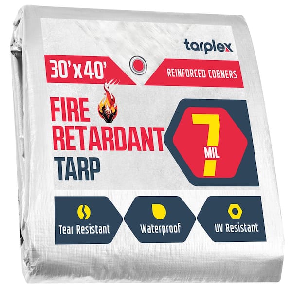 Tarplex 30 ft. x 40 ft. Fire Retardant Construction Tarp White 7 Mil Poly Tarp