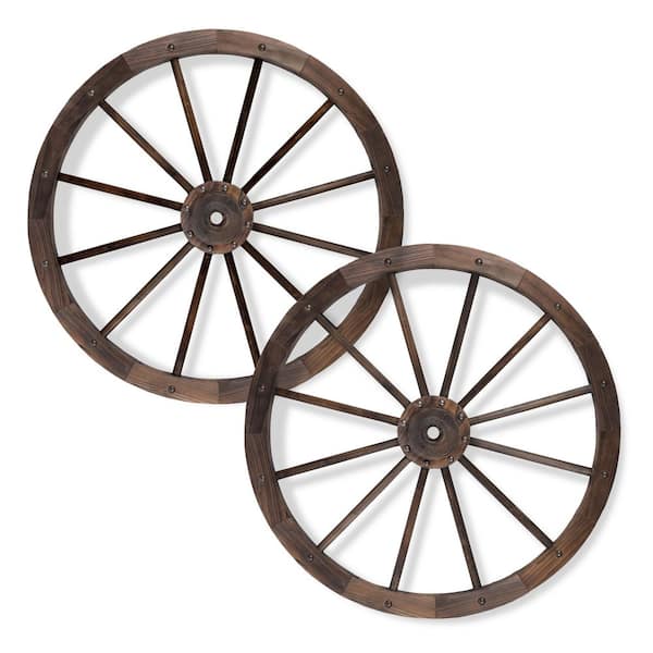 32.25 in. Rustic Wooden Wagon Wheel (Set of 2) Made of 100% Cedar Wood