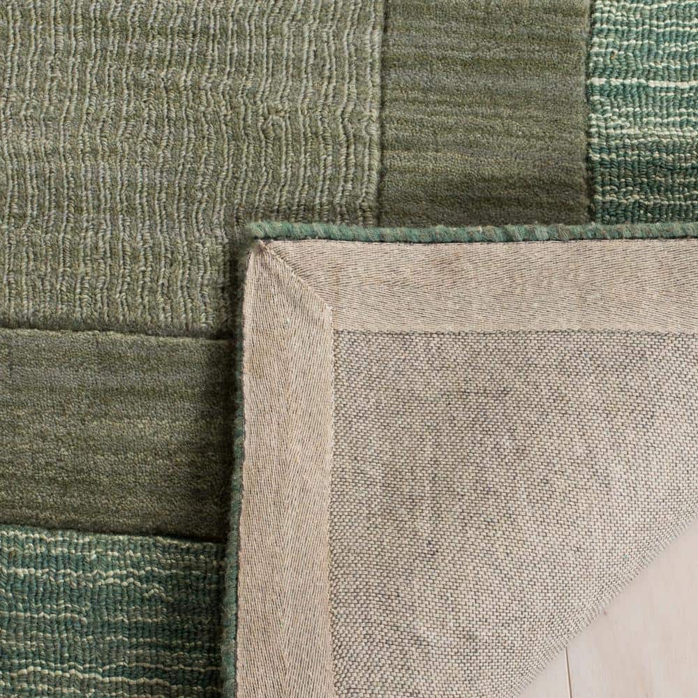 Beige and Green Hand-Tufted Wool Area Rug