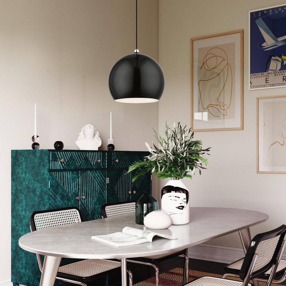 Stockton 11.75" Black and White Globe Pendant with Chrome Accents