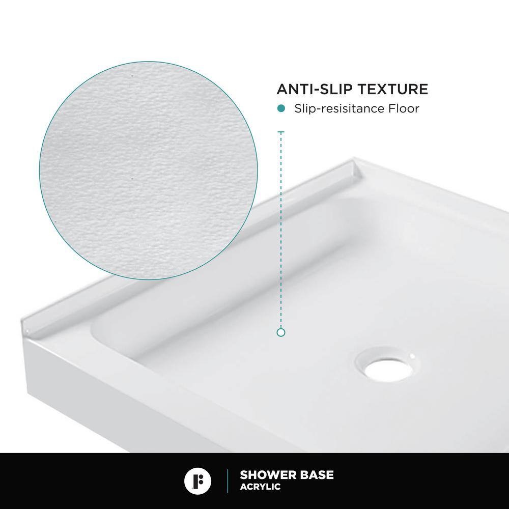 48" x 32" White Acrylic Single Shower Base with Non-Slip Surface